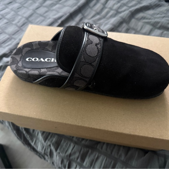 Coach Black Suede Clogs with Silver Buckle - Picture 2 of 8